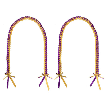 2pcs Purple and Gold graduation ribbon lei in classic braided design