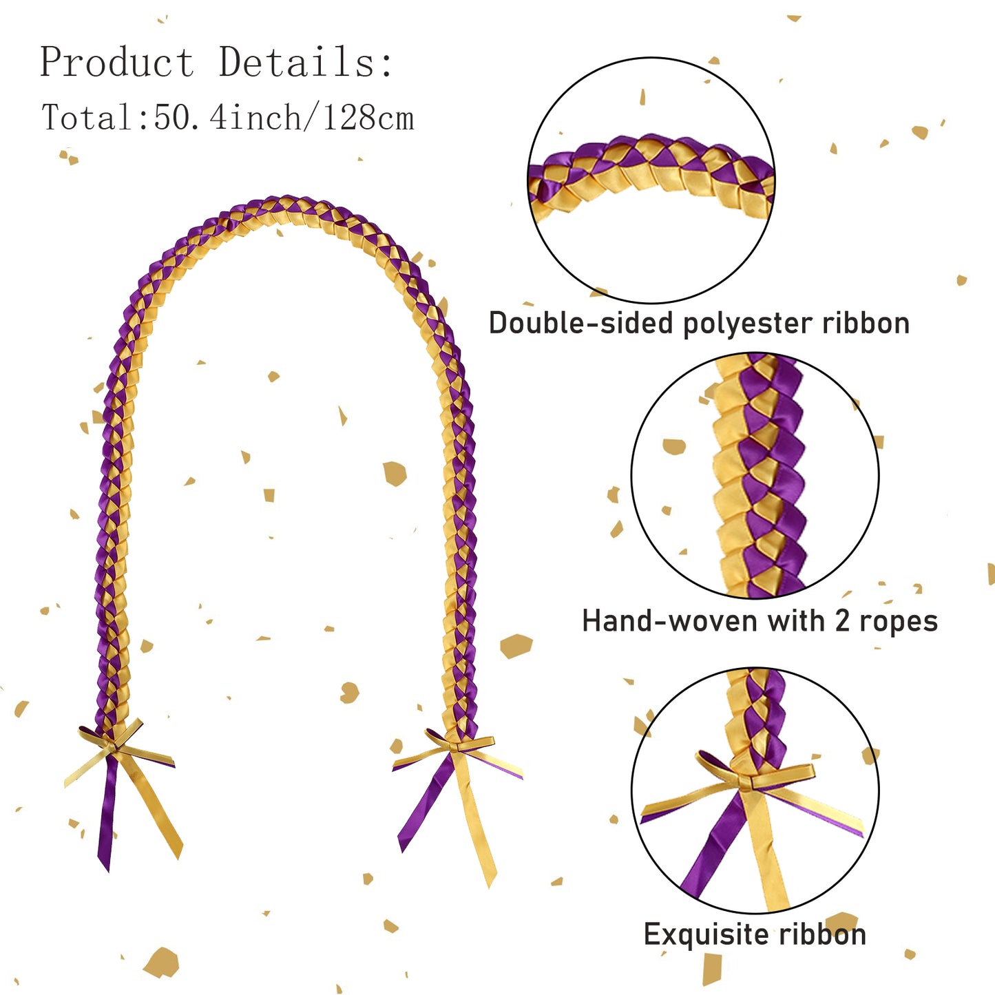 Close-up of handmade ribbon flower detail on graduation lei