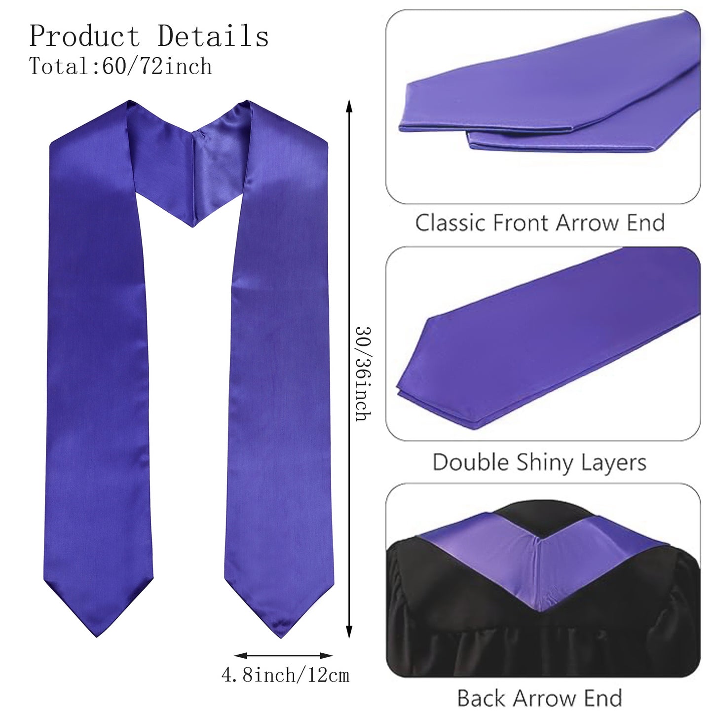 Newrara Plain Graduation Stoles for Adults 60''/72''