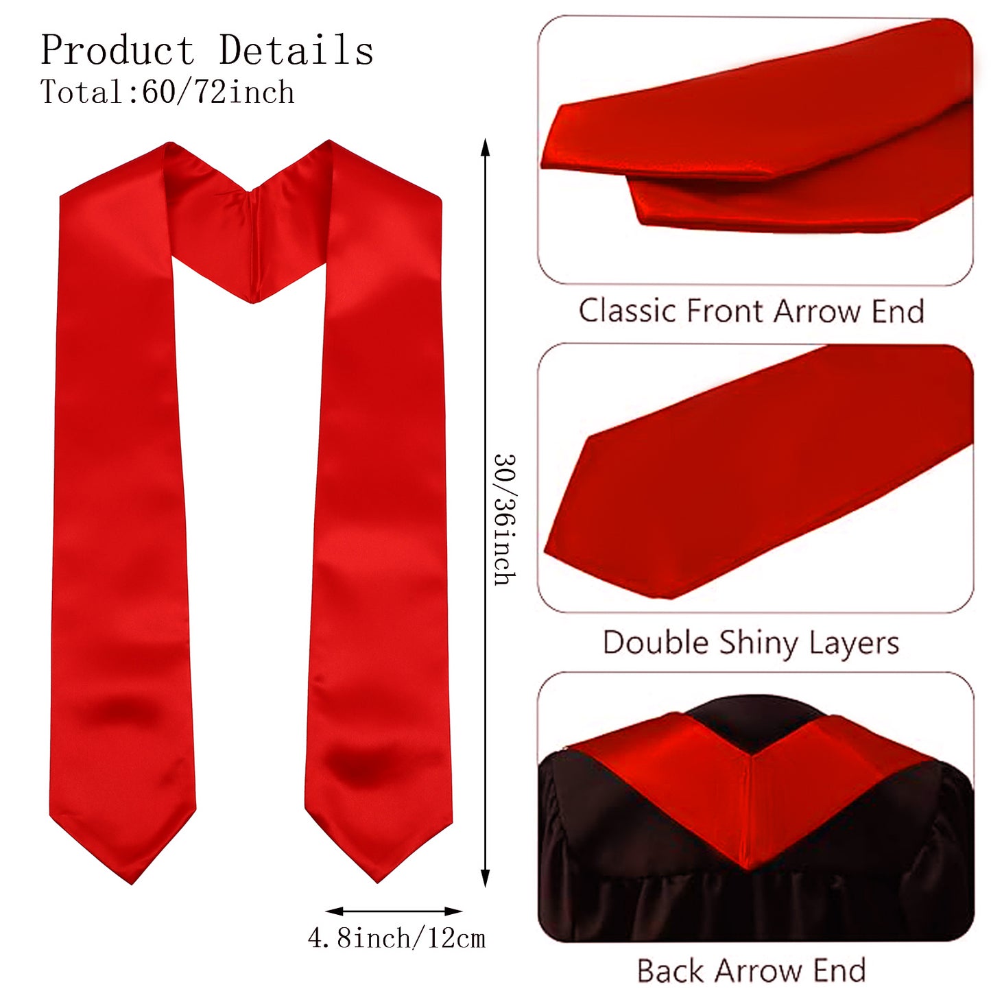 Newrara Plain Graduation Stoles for Adults 60''/72''