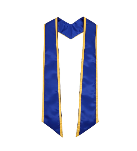 Classic angled-end graduation stole with gold trim for adults