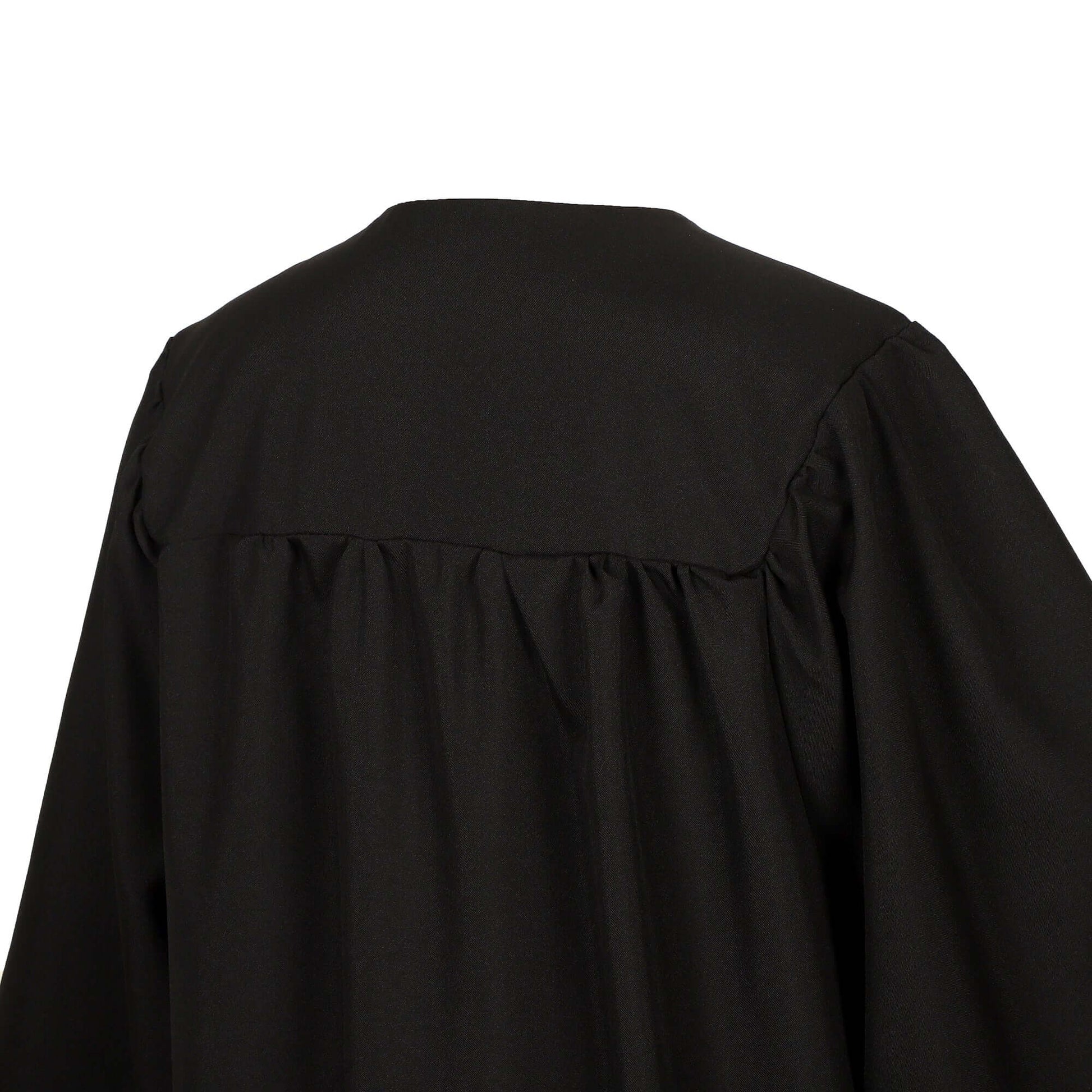 Shoulder pleat detail on Master’s academic gown, traditional graduation robe construction