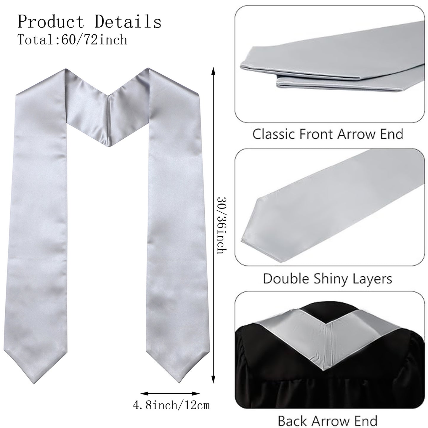 Newrara 6-pieces Unisex Adults Plain Graduation Stoles 60''/72''