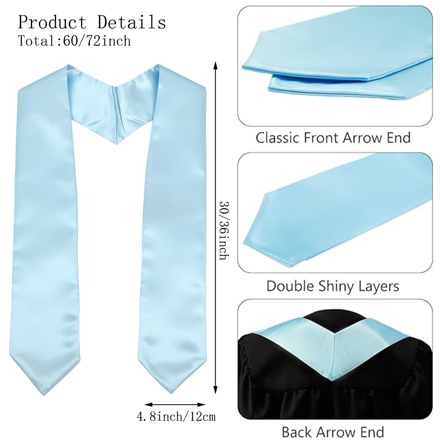 Newrara 6-pieces Unisex Adults Plain Graduation Stoles 60''/72''