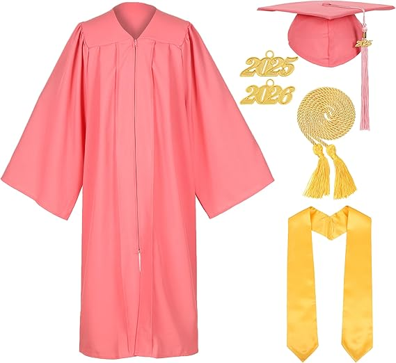 Newrara Unisex Matte Graduation Cap and Gown Set with Stole & Honor Cords
