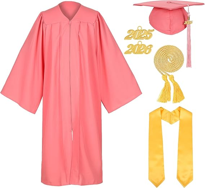 Newrara Unisex Matte Graduation Cap and Gown Set with Stole & Honor Cords