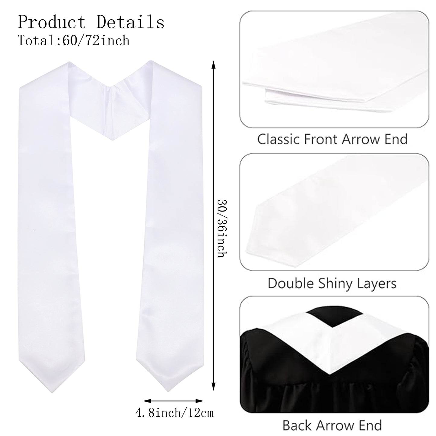 Newrara 6-pieces Unisex Adults Plain Graduation Stoles 60''/72''