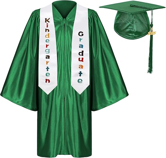 Newrara Shiny Kindergarten Graduation Gown with Cap & Stole Set with Year Tassel