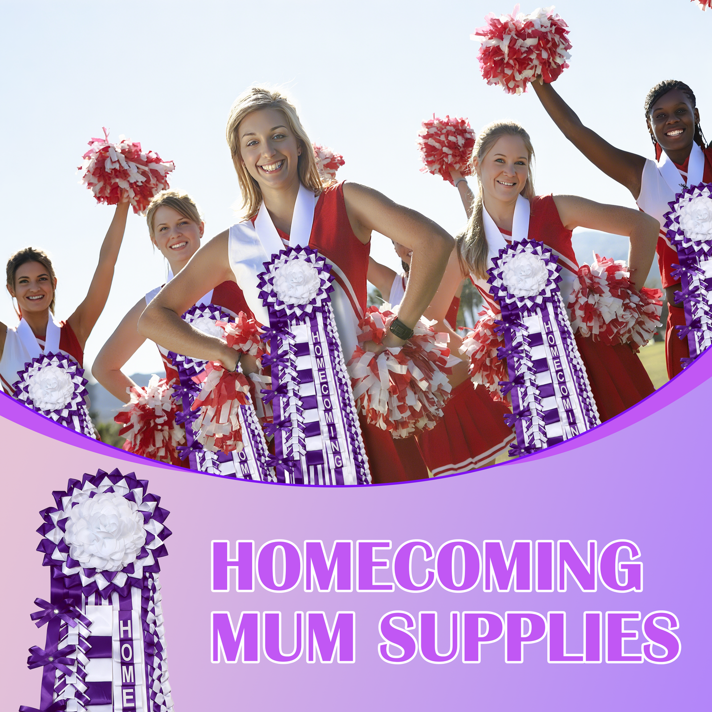Close-up display of HOMECOMINGMUM SUPPLIES with floral-style design