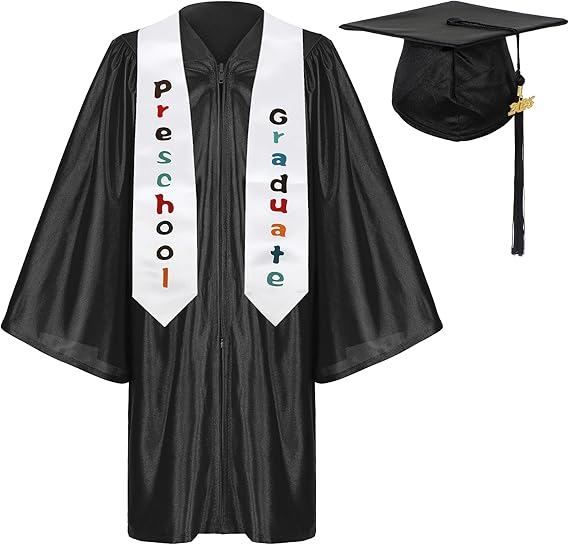 Newrara Shiny Preschool Graduation Gown with Cap & Stole Set with Year Tassel