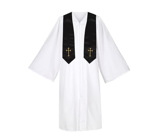 Newrara Unisex Matte Choir Robe with Embroidered Cross Sash Set
