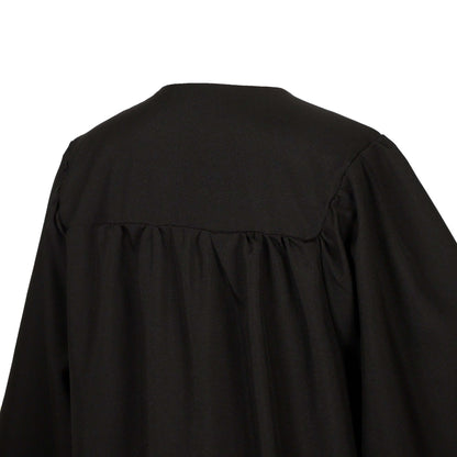 Shoulder pleat detail on Master’s academic gown, traditional graduation robe construction