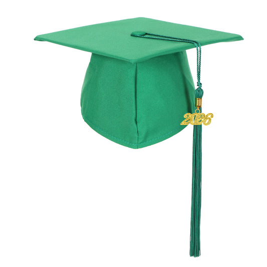 emerald green children preschool graduation cap with 2026 tassel charm for school ceremony