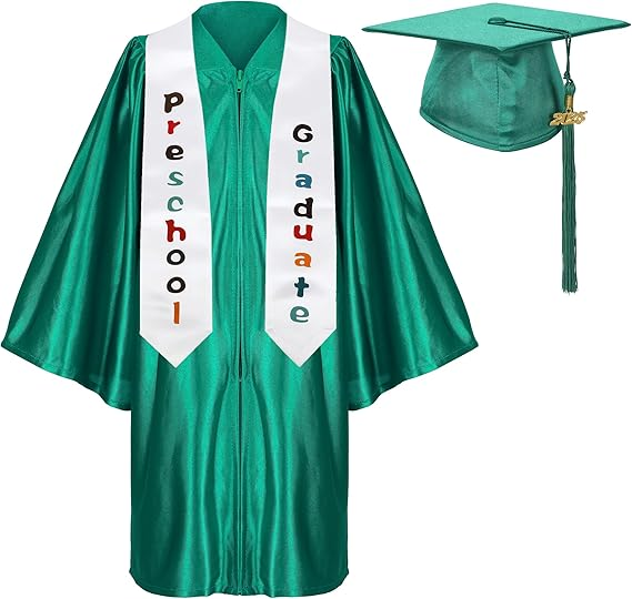 Newrara Shiny Preschool Graduation Gown with Cap & Stole Set with Year Tassel
