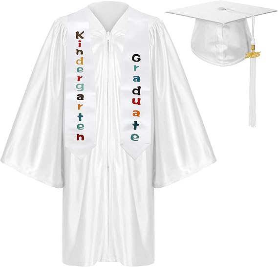 Newrara Shiny Kindergarten Graduation Gown with Cap & Stole Set with Year Tassel