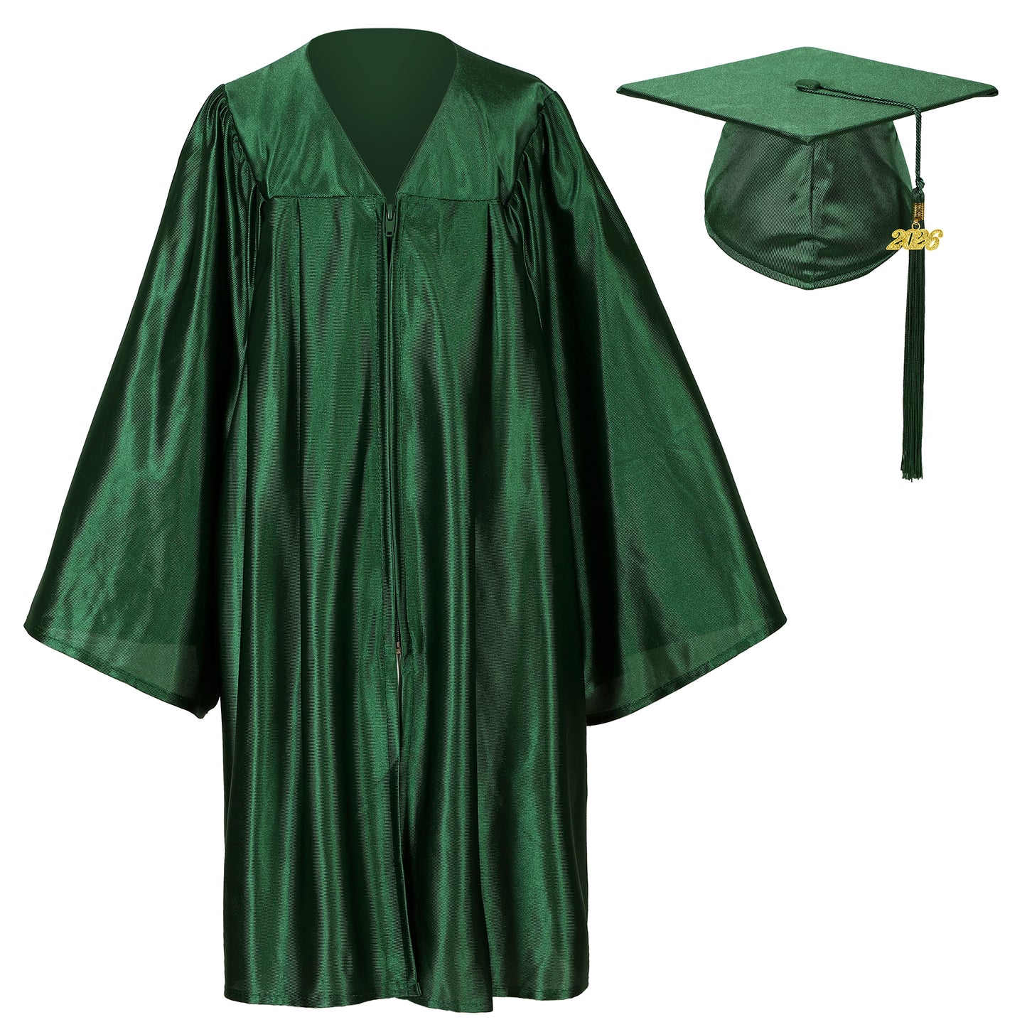 forest green shiny preschool cap and gown graduation outfit with year tassel