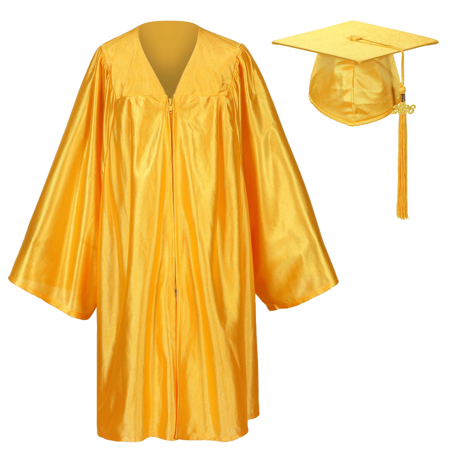 Gold shiny kindergarten graduation outfit with cap and gown for Pre-K ceremonies