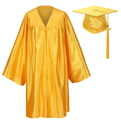 Gold shiny kindergarten graduation outfit with cap and gown for Pre-K ceremonies