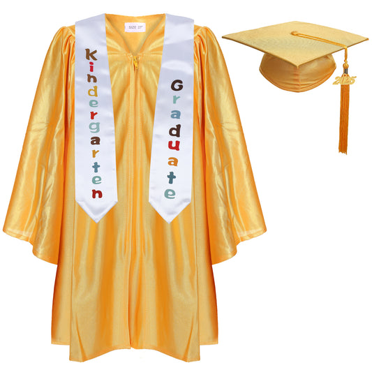 Newrara Shiny Kindergarten Graduation Gown with Cap & Stole Set with Year Tassel
