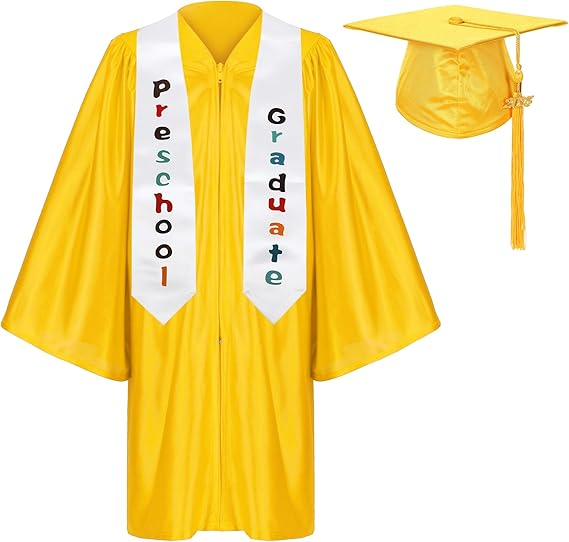 Newrara Shiny Preschool Graduation Gown with Cap & Stole Set with Year Tassel