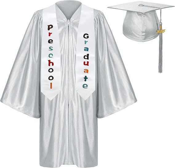 Newrara Shiny Preschool Graduation Gown with Cap & Stole Set with Year Tassel