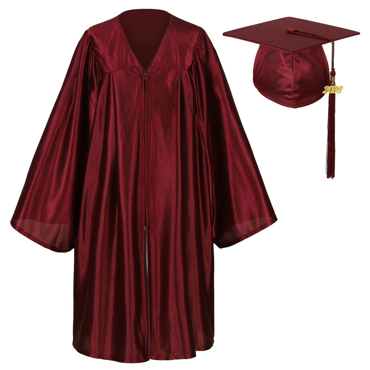 Maroon shiny kindergarten graduation cap and gown set for preschool students