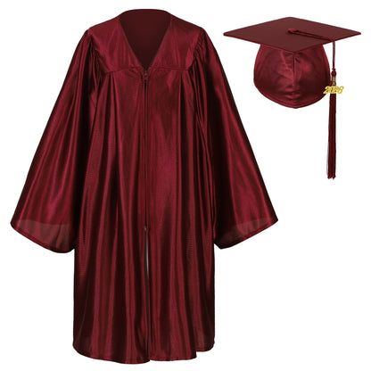 Maroon shiny kindergarten graduation cap and gown set for preschool students