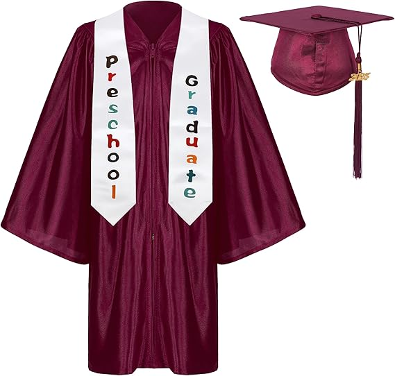 Newrara Shiny Preschool Graduation Gown with Cap & Stole Set with Year Tassel