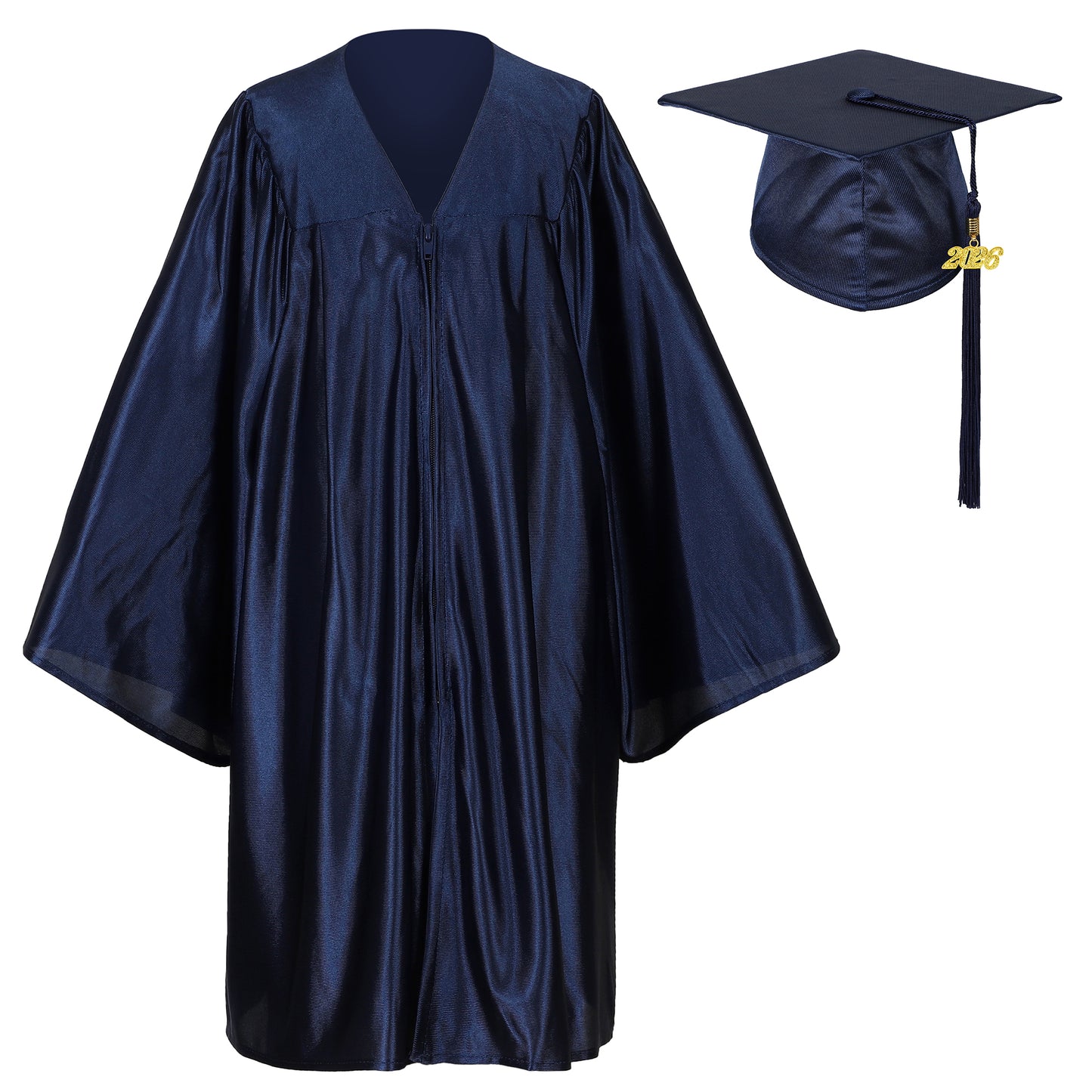 Navy blue preschool shiny graduation cap and gown set designed for kindergarten ceremonies