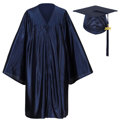 Navy blue preschool shiny graduation cap and gown set designed for kindergarten ceremonies