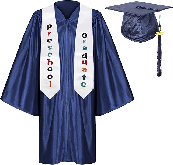 Newrara Shiny Preschool Graduation Gown with Cap & Stole Set with Year Tassel