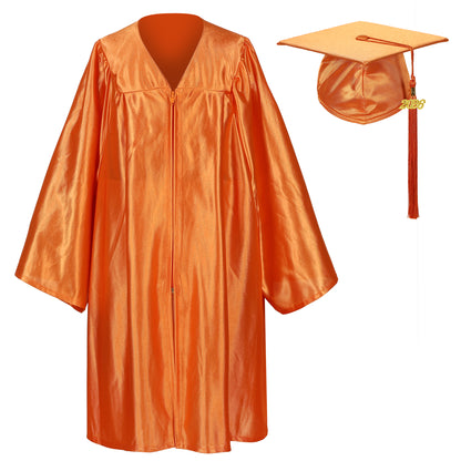 Orange shiny Pre-K graduation robe and cap set designed for kids’ ceremonies