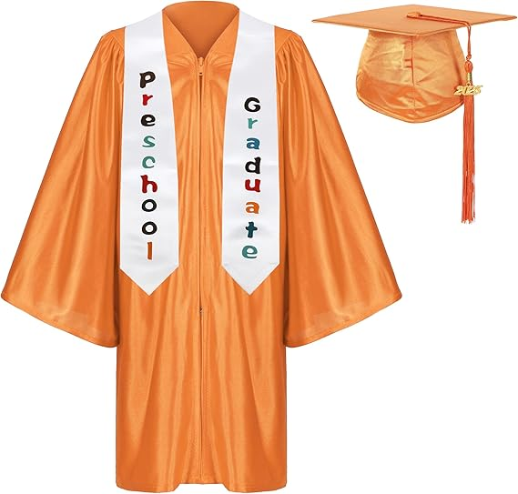 Newrara Shiny Preschool Graduation Gown with Cap & Stole Set with Year Tassel