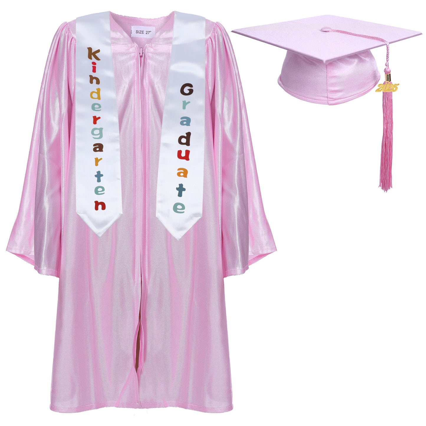 Newrara Shiny Kindergarten Graduation Gown with Cap & Stole Set with Year Tassel