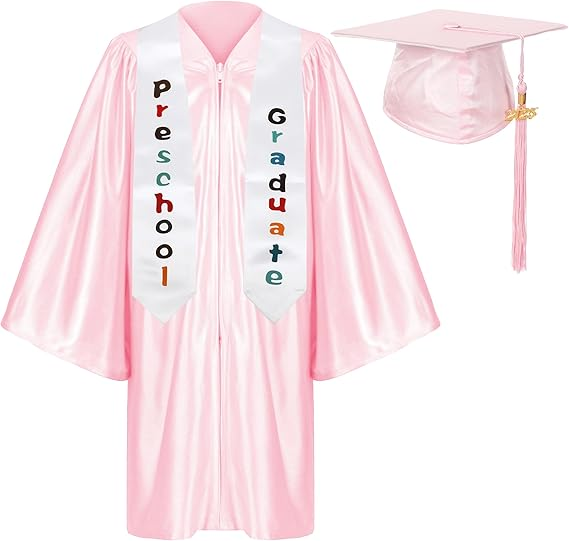 Newrara Shiny Preschool Graduation Gown with Cap & Stole Set with Year Tassel