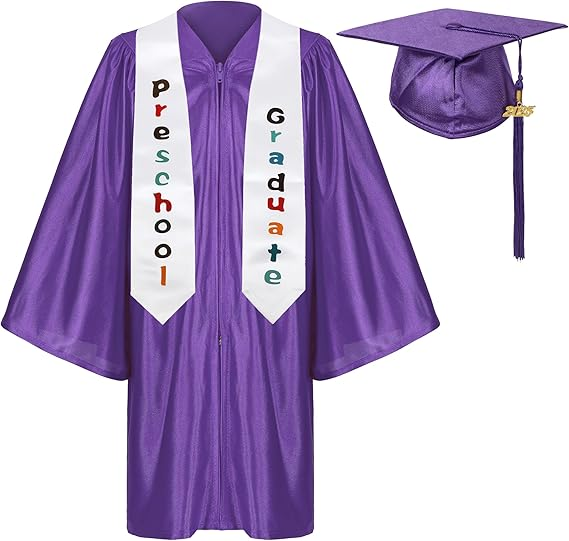 Newrara Shiny Preschool Graduation Gown with Cap & Stole Set with Year Tassel