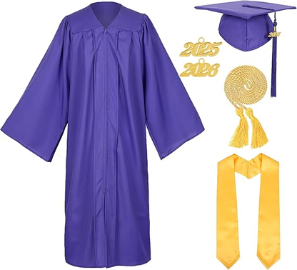 Newrara Unisex Matte Graduation Cap and Gown Set with Stole & Honor Cords