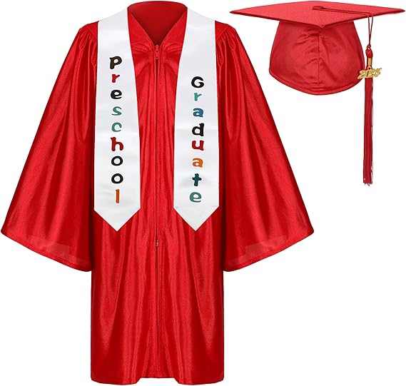 Newrara Shiny Preschool Graduation Gown with Cap & Stole Set with Year Tassel
