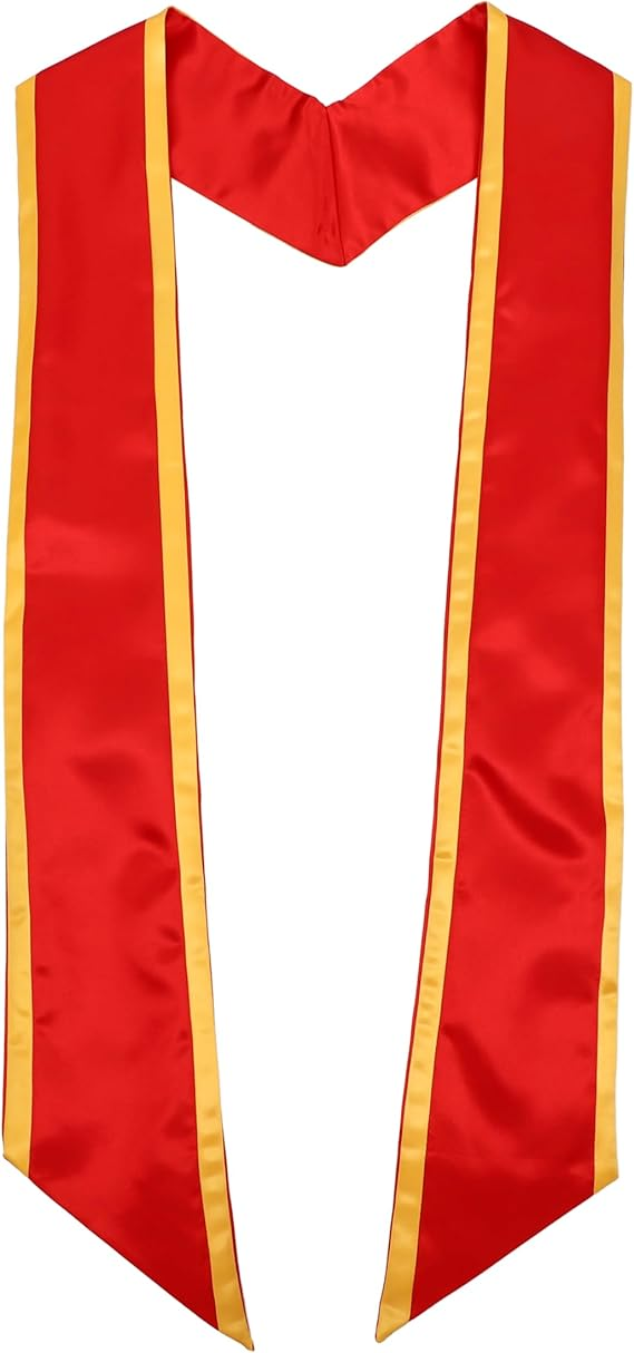 red Unisex satin graduation honor stole with gold trim available in multiple colors