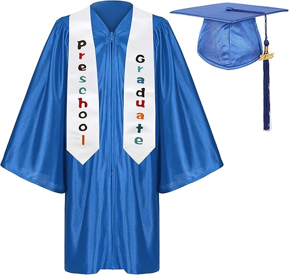 Newrara Shiny Preschool Graduation Gown with Cap & Stole Set with Year Tassel