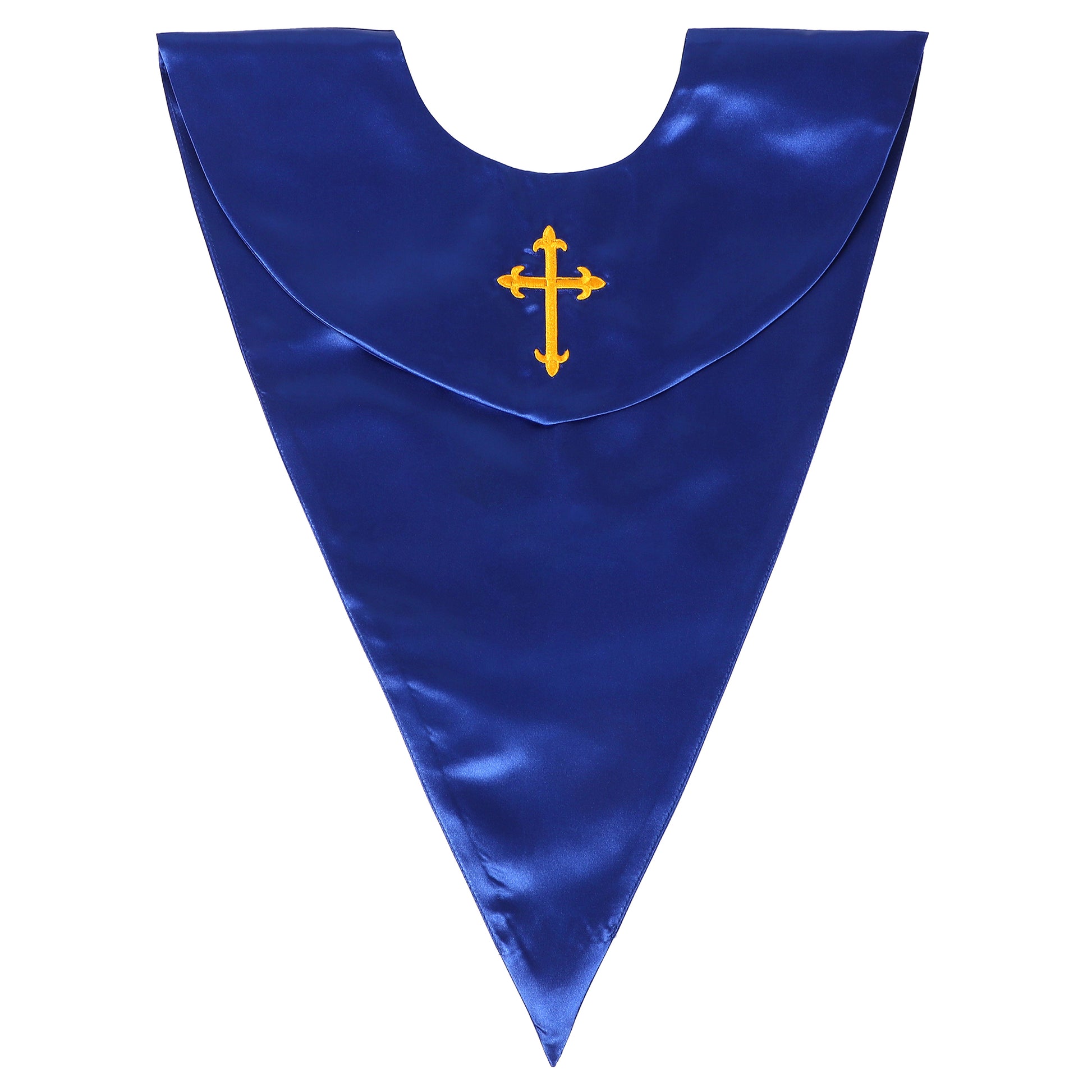 royal blue Unisex Classic V Shape Choir Stole with Embroidery Cross Reversible Satin Stole for Church Services
