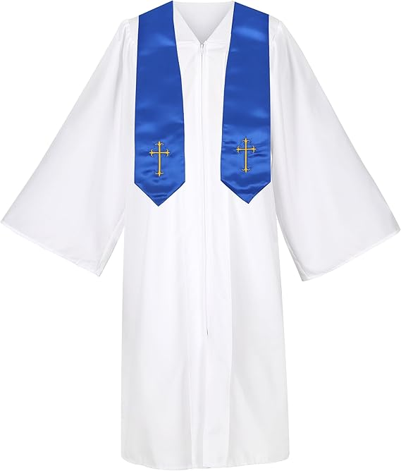 Newrara Unisex Matte Choir Robe with Embroidered Cross Sash Set