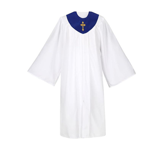 royal blue Unisex_Matte_Choir_Robe_with_V-Shaped_Embroidered_Cross_Sash_Set_for_Church_and_Baptismal_Ceremonies