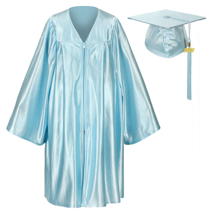 Sky blue shiny Pre-K graduation cap and gown set for children’s ceremony events