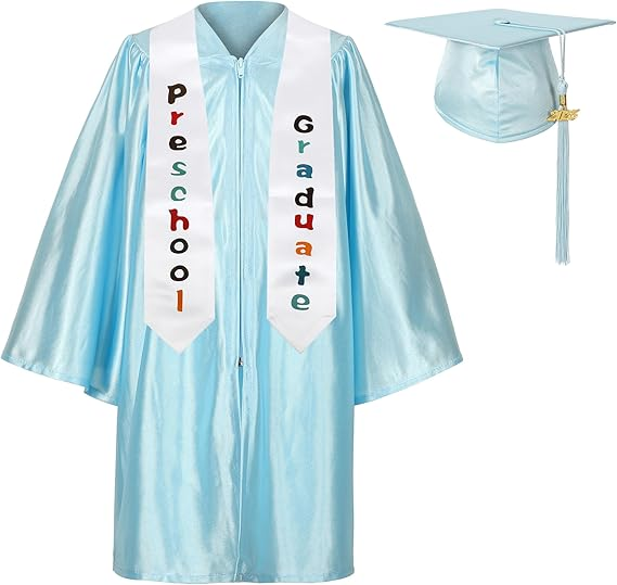 Newrara Shiny Preschool Graduation Gown with Cap & Stole Set with Year Tassel
