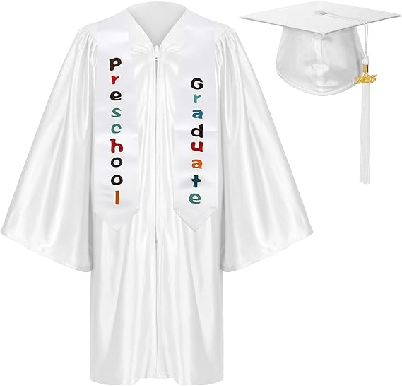 Newrara Shiny Preschool Graduation Gown with Cap & Stole Set with Year Tassel