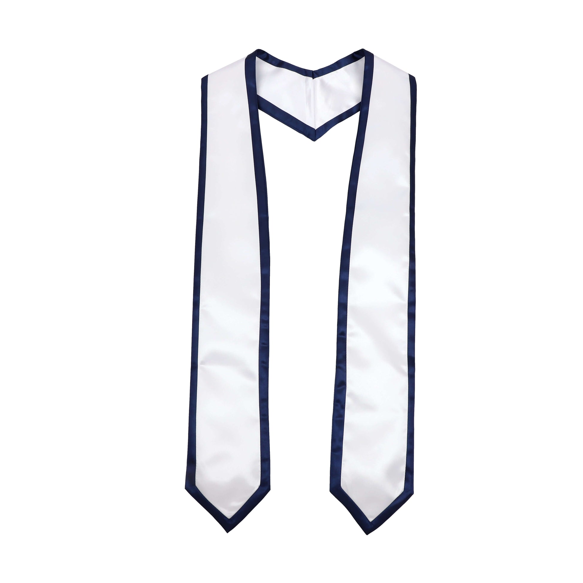 Newrara 10PCS Graduation Honor Stole with Classic Pointed Ends and Trim 72'' in white with navy trim.